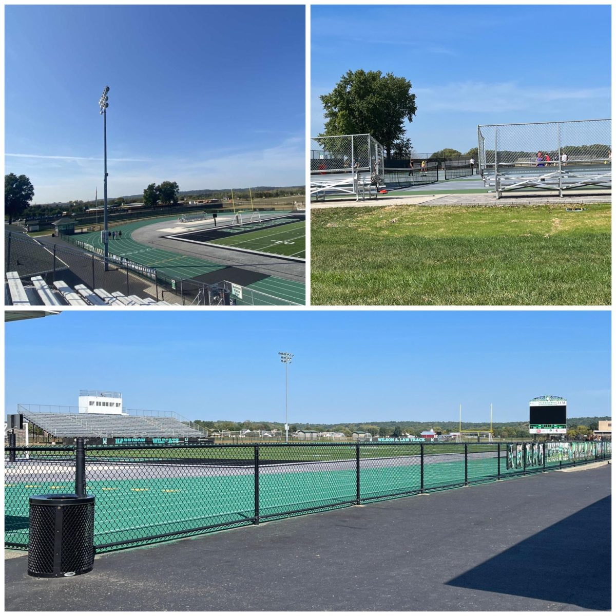 Examples of some of the new upgrades including the tennis court, track, and tennis stands. 