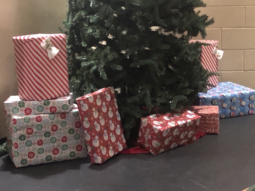 Christmas decorations in the activity center.