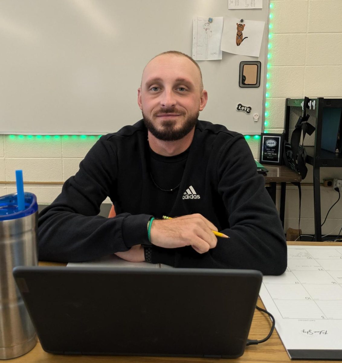 Mr. Toerner at his desk.