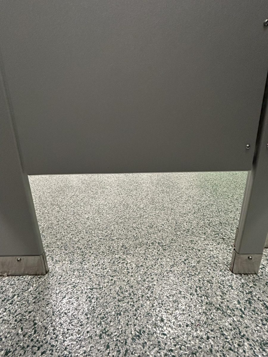 The gap at the bottom of the girl's bathroom.