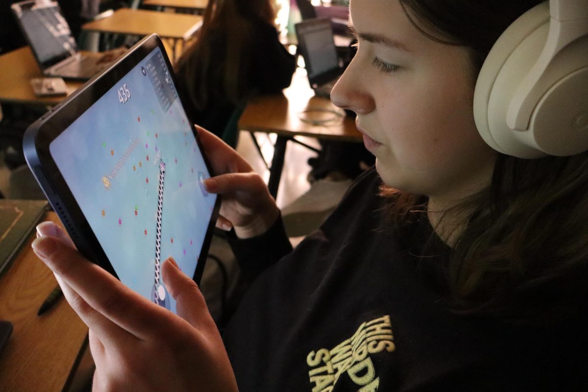 Student playing games on iPad