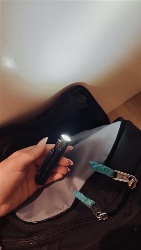 Samantha Hamman and her travel-size flash light