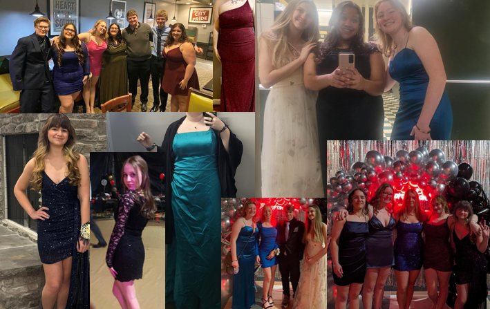 A collage of coronation and prom dresses from Harrison students. 