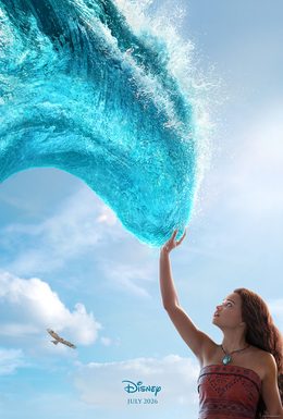 A teaser poster for Disney's 2026 live-action of Moana where she can be seen looking at the water and touching it with her hand. 