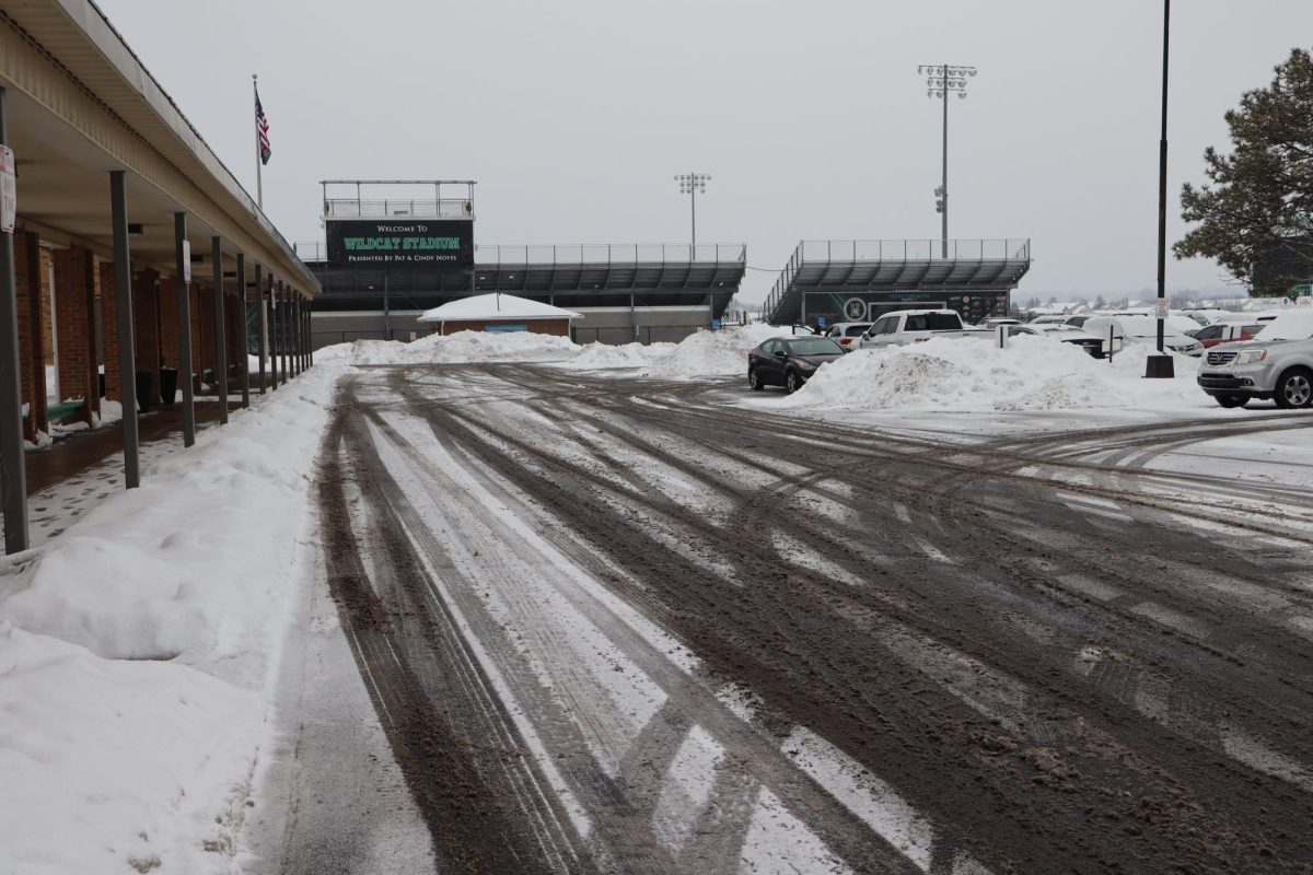The Harrison High School parking lot a week after the big snowstorm