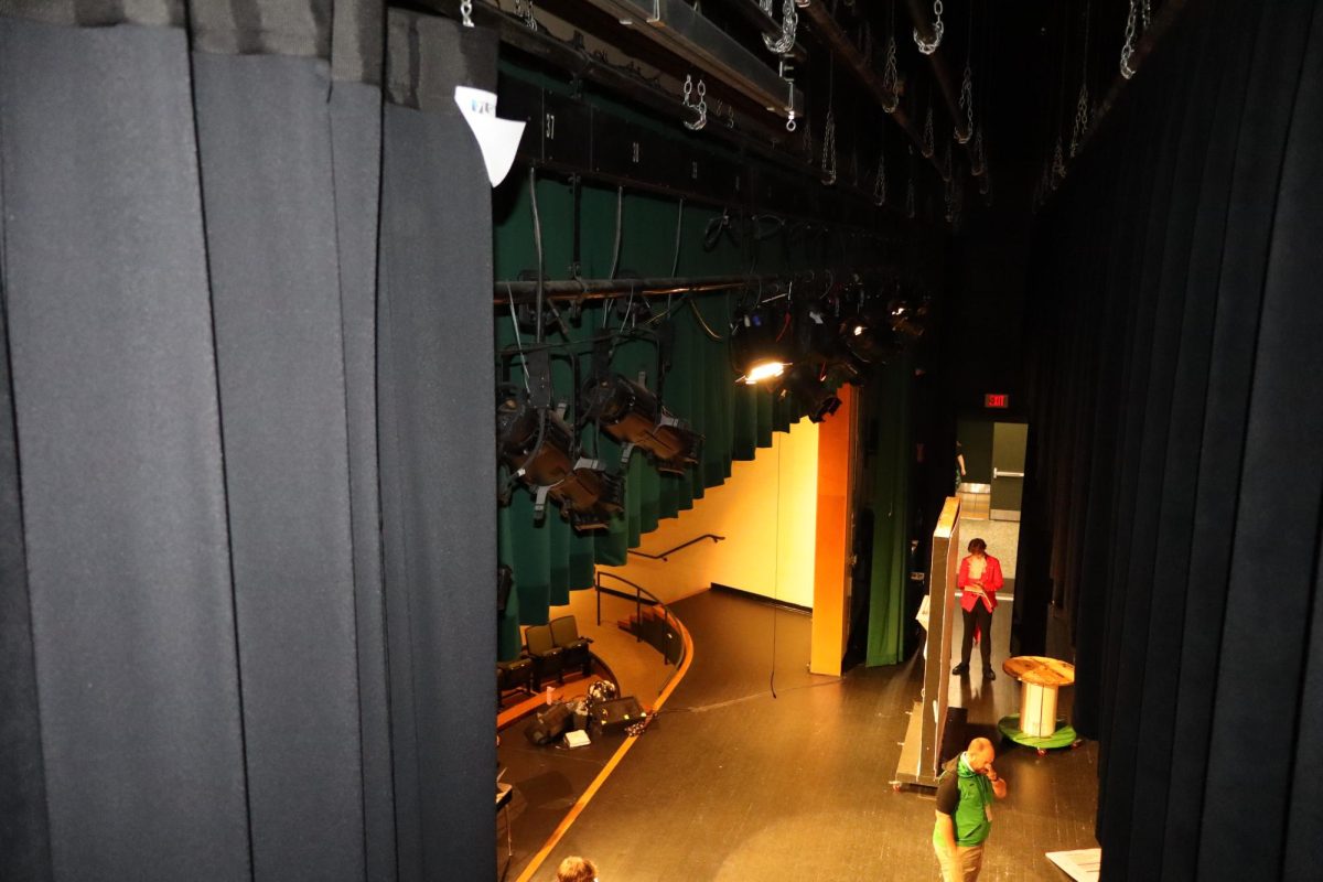Batten balcony view overlooking an Into the Woods rehearsal